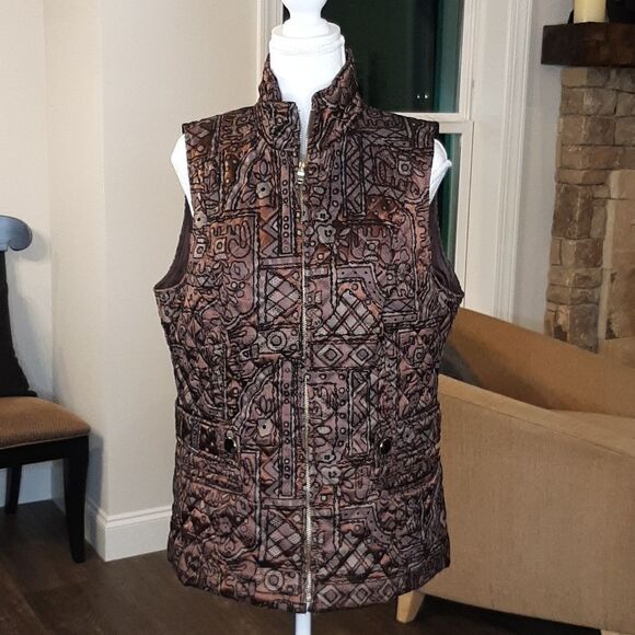 Erin London Brown with Design Puffer Vest - Picture 1 of 12